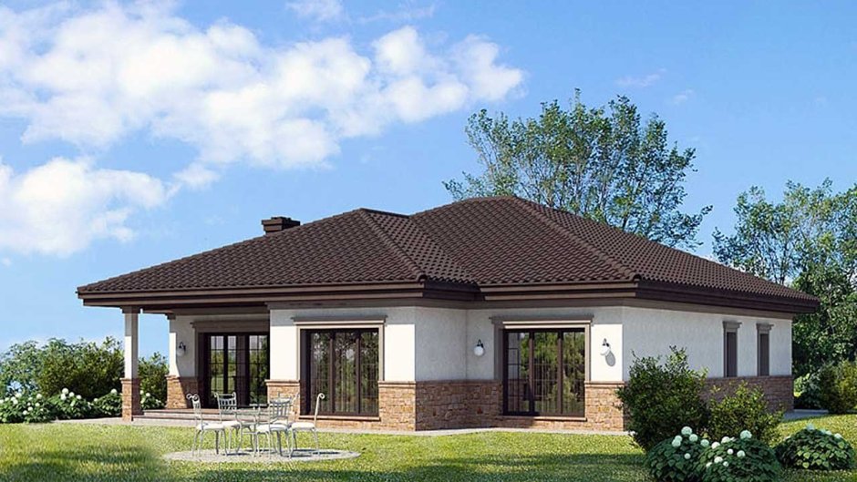 Фасады одноэтажных домов с вальмовой крышей