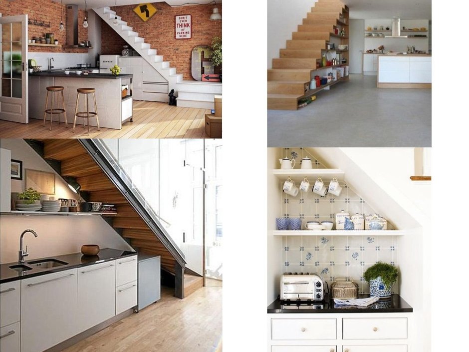 Лестница на кухне в частном доме