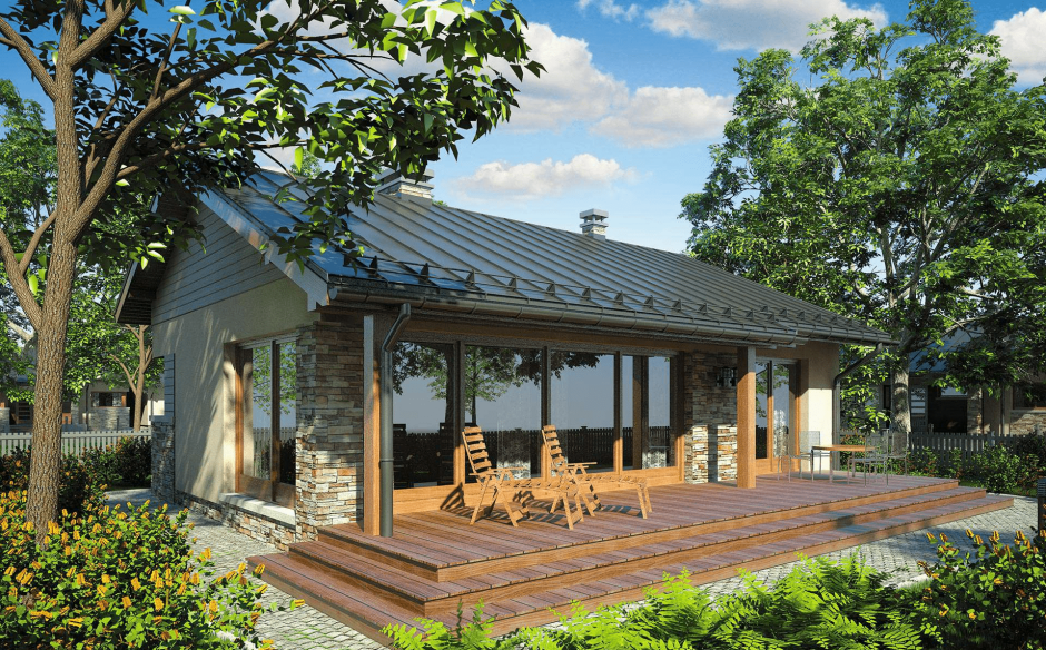 Одноэтажный дачный дом с террасой