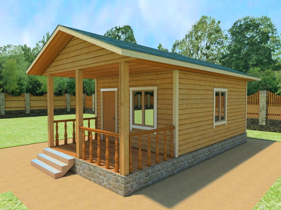 Деревянный дом одноэтажный с террасой 100кв