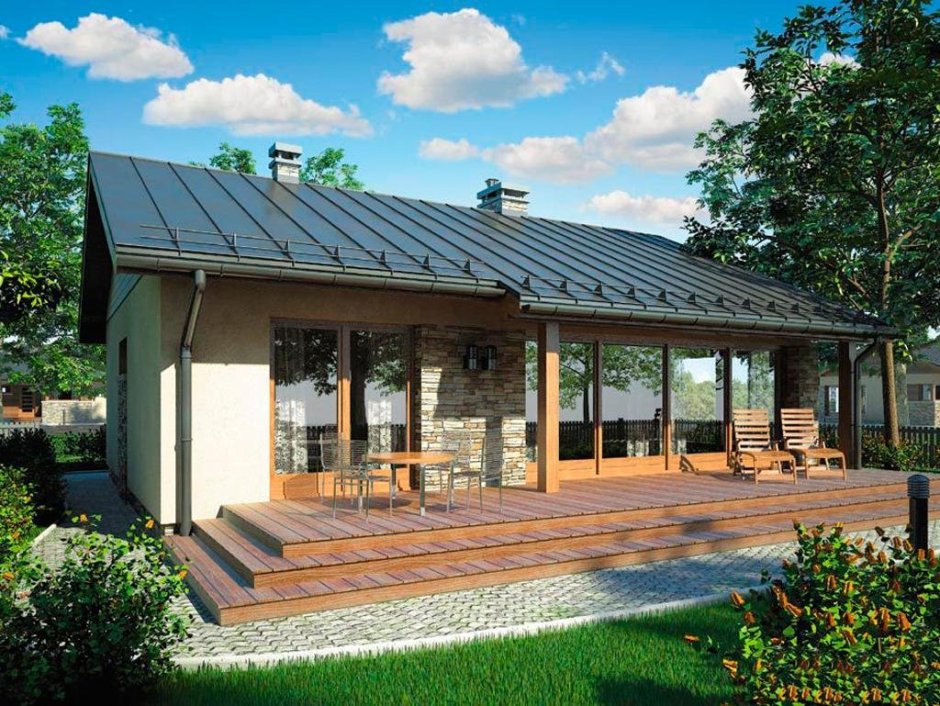 Одноэтажный домик с террасой