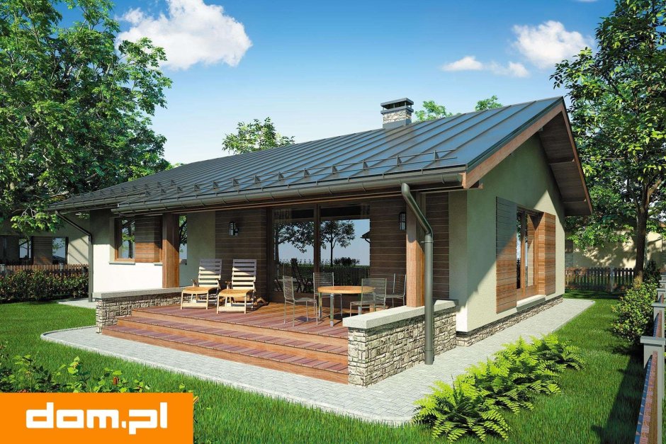 Одноэтажный дом с большой террасой