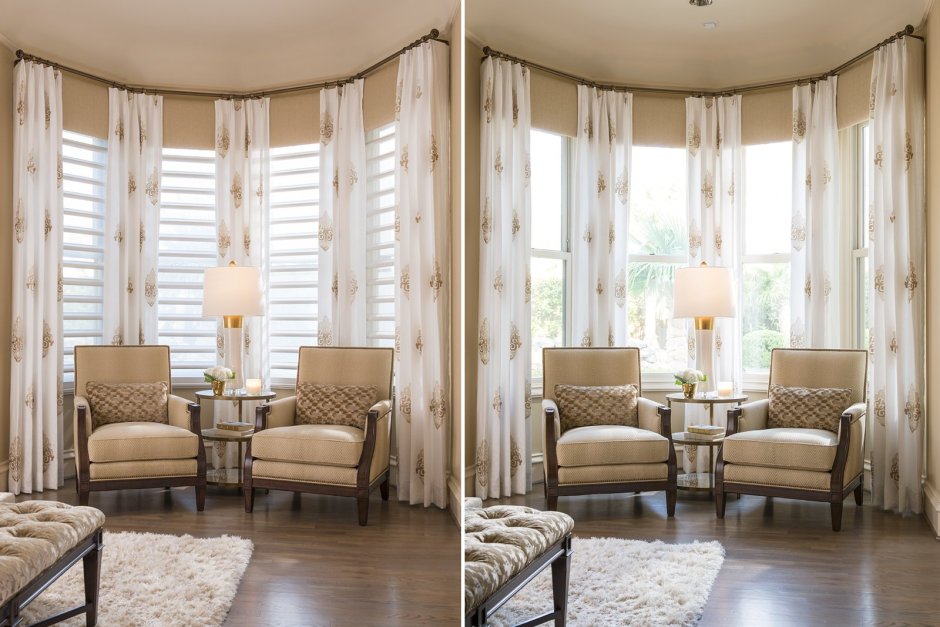 Шторы в эркере для гостиной