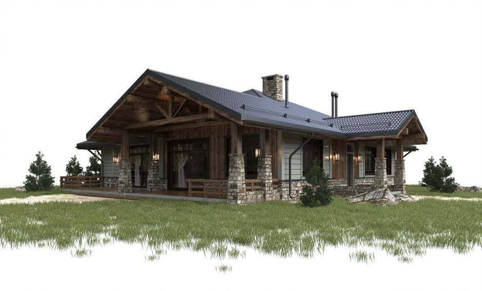 Дом в стиле Шале одноэтажный с террасой проекты