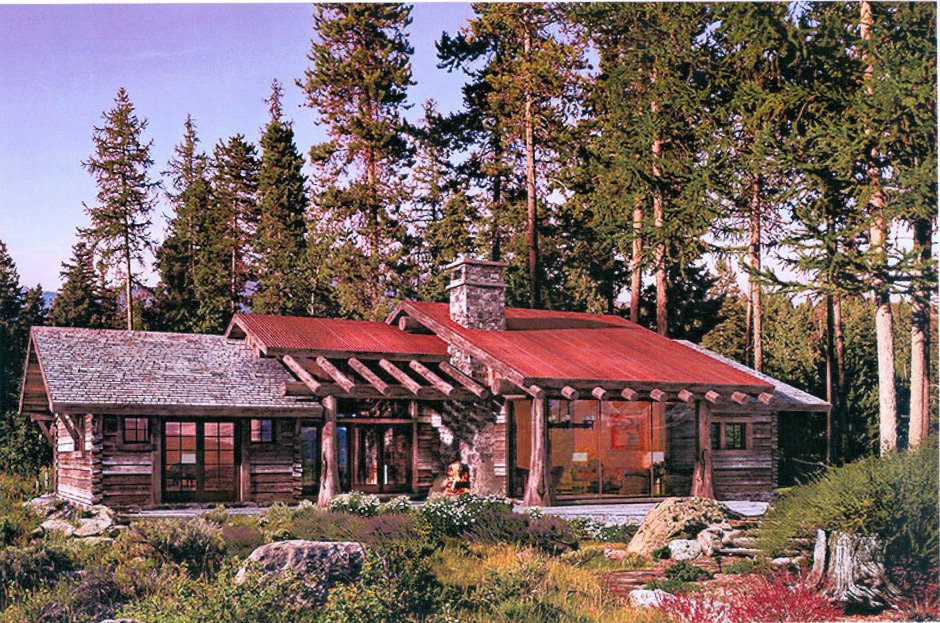 Деревянный дом одноэтажный в лесу