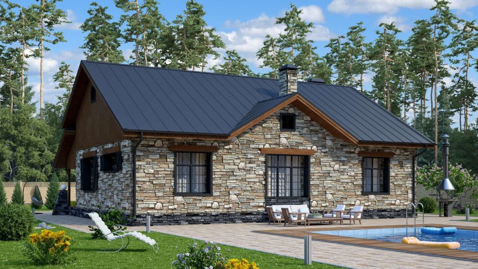 Одноэтажный дом 100кв м дерево кирпич