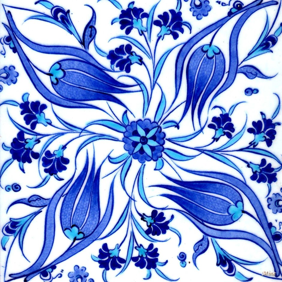 Китайский орнамент синие цветы