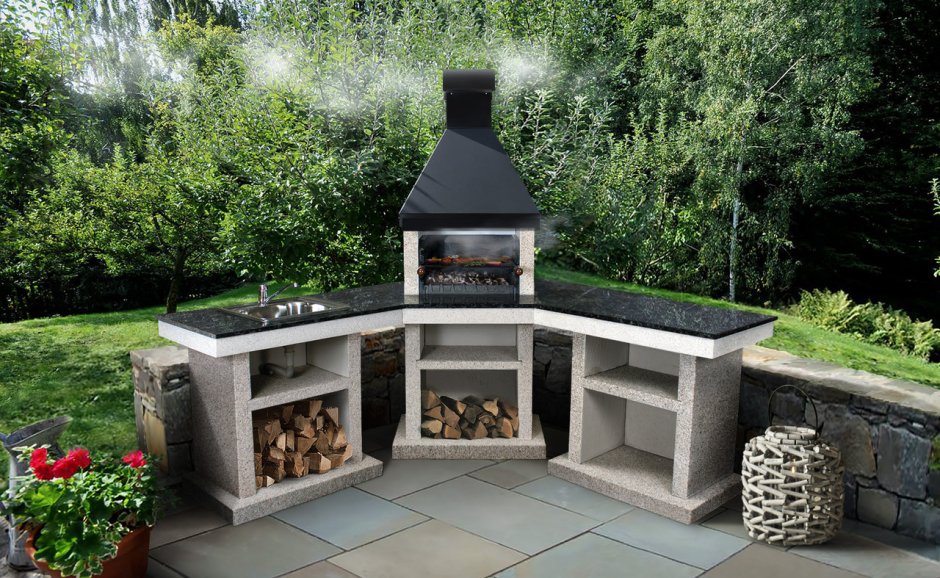 Комплекс барбекю с коптильней мангалом казаном