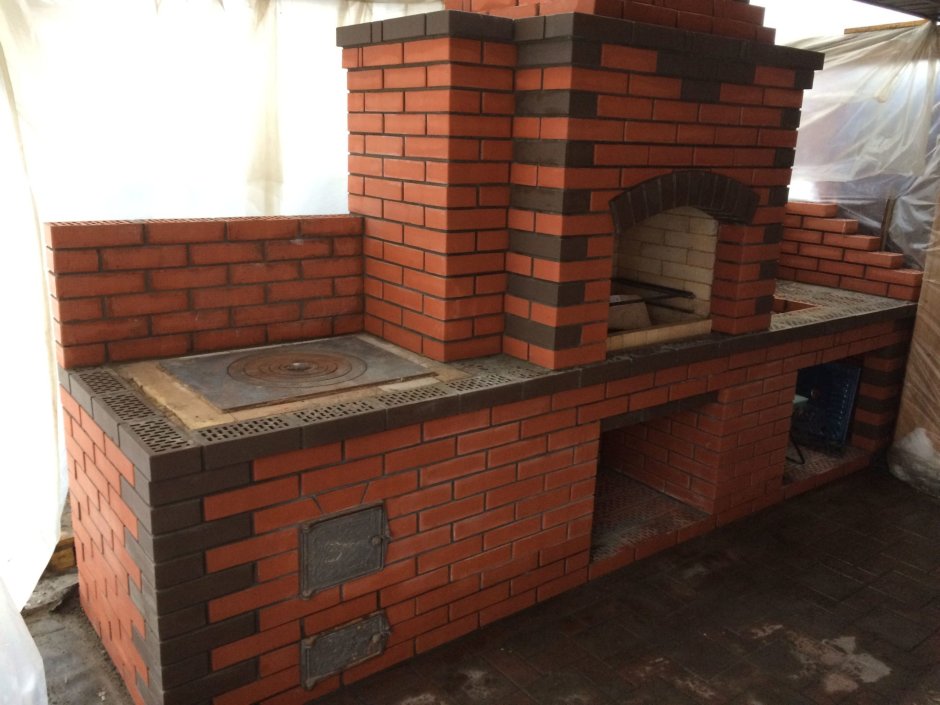 Проекты мангальных зон с казаном из кирпича