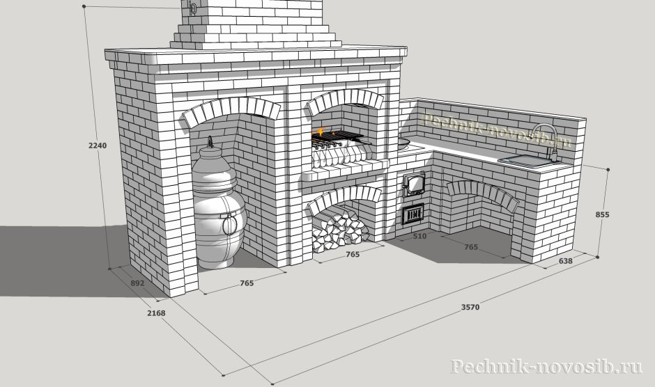 Комплекс барбекю с коптильней мангалом казаном