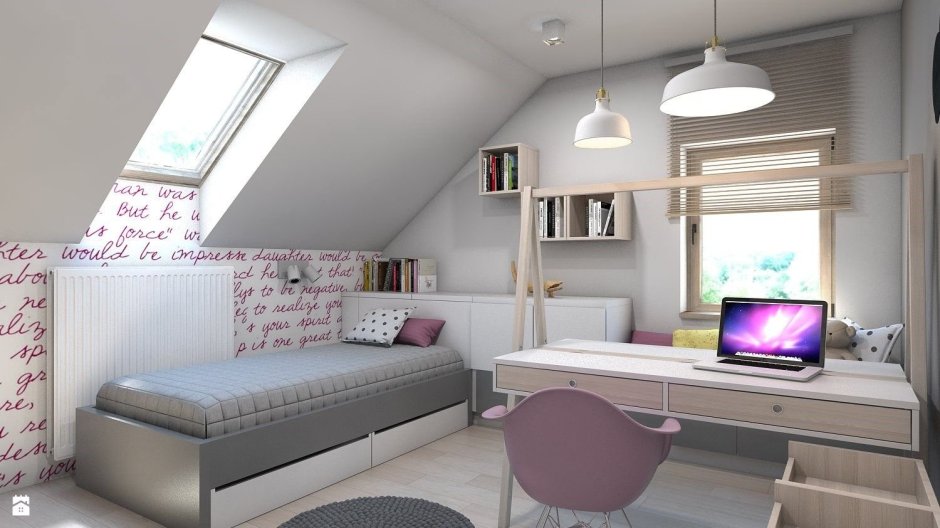 Мансардная комната для девочки подростка