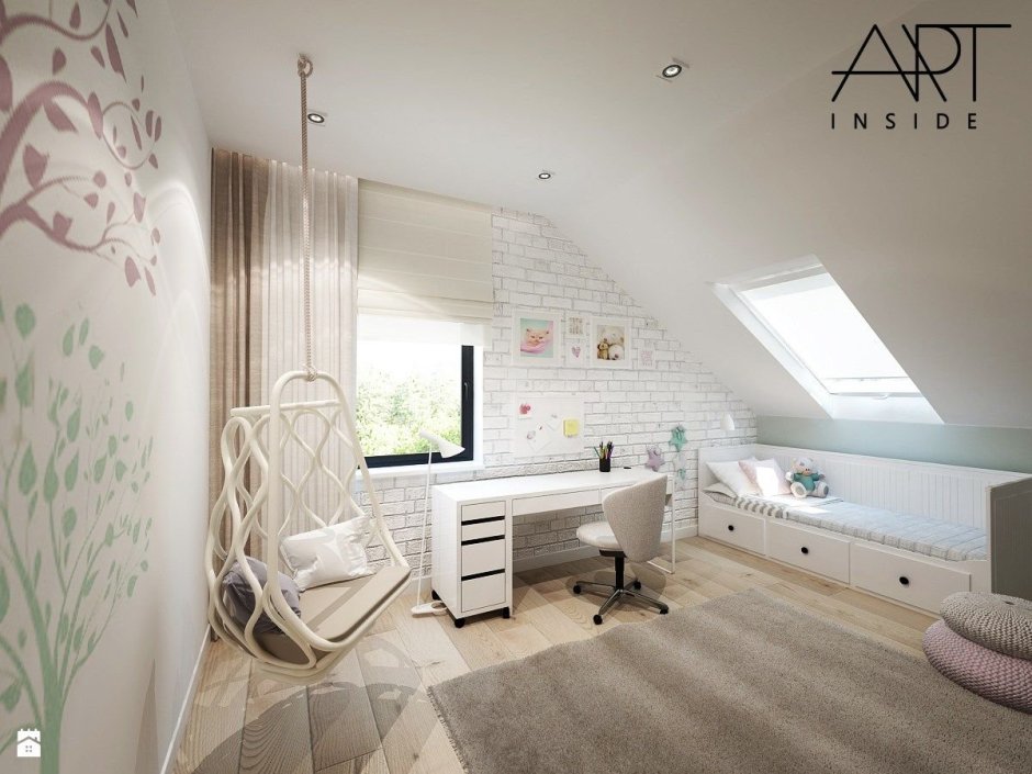 Комната на мансарде для подростка