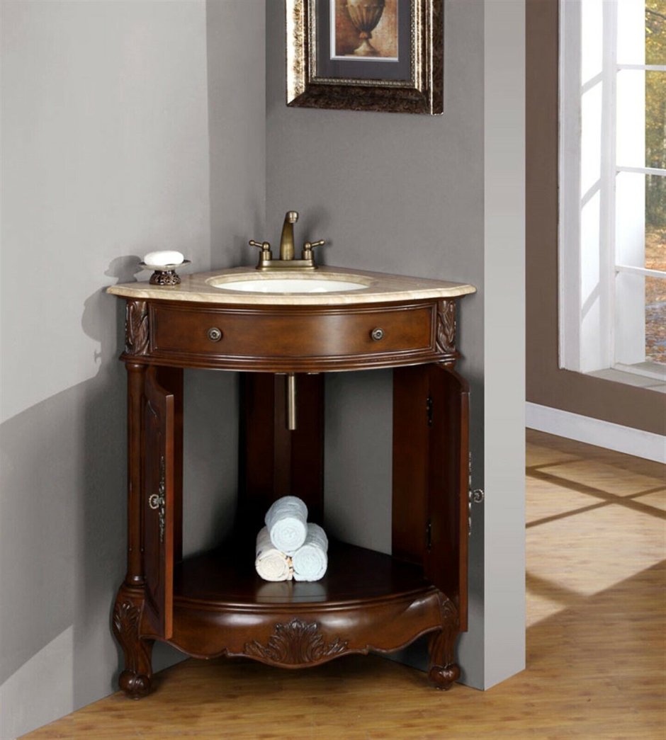 Угловая тумба деревянная в ванную