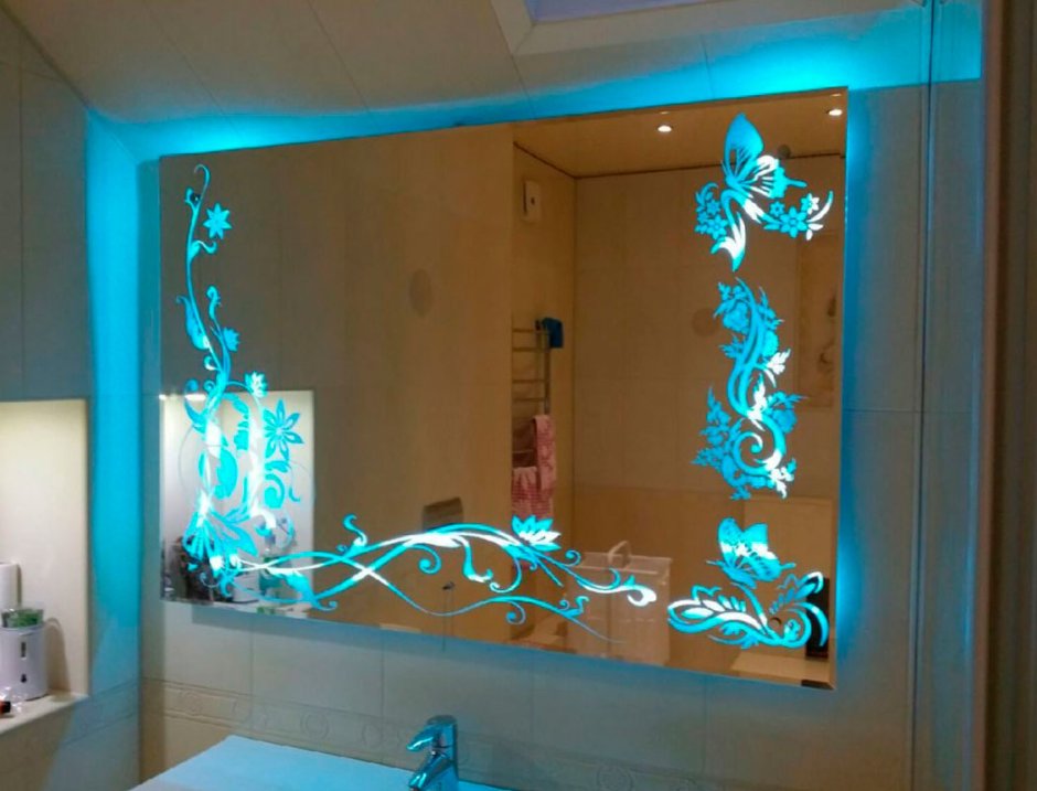 Зеркало с подсветкой пескоструй