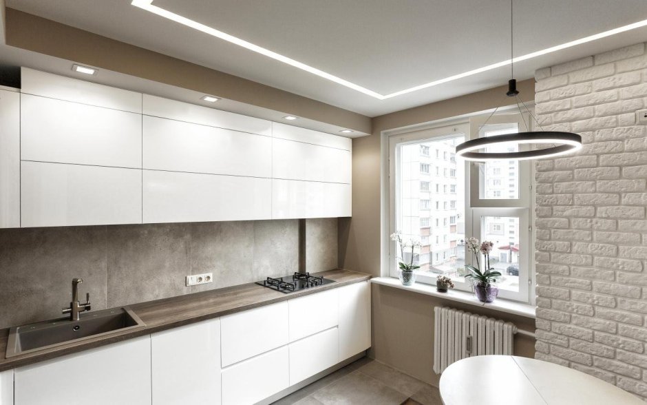 Короб из гипсокартона над кухонным гарнитуром