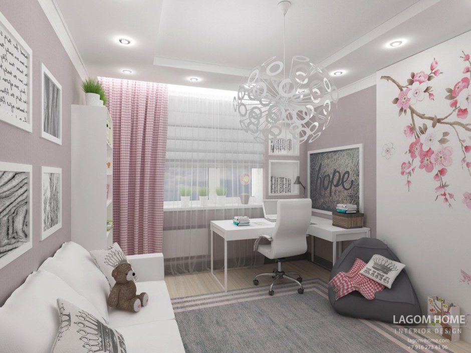 Квадратная детская комната для девочки