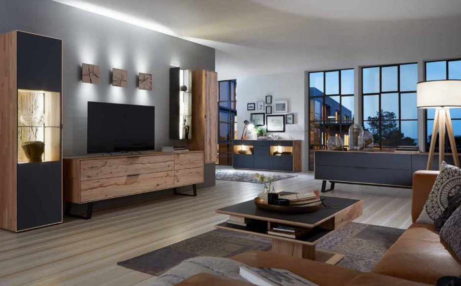Гостиная из дерева в современном стиле
