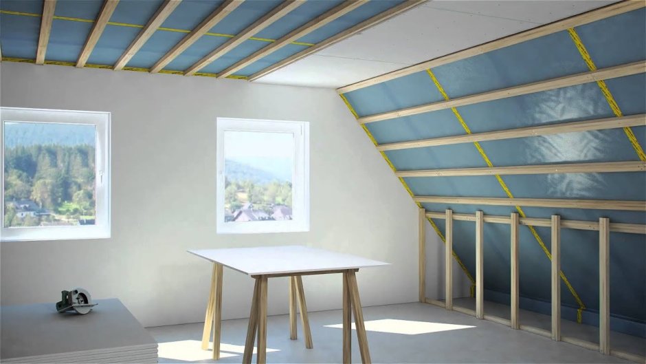 Отделка мансарды гипсокартоном