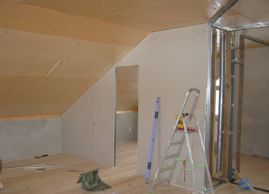Отделка мансардного этажа гипсокартоном