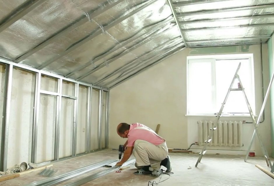 Отделка стен мансарды гипсокартоном