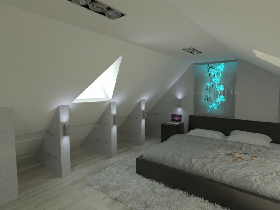 Освещение в спальне мансардного этажа
