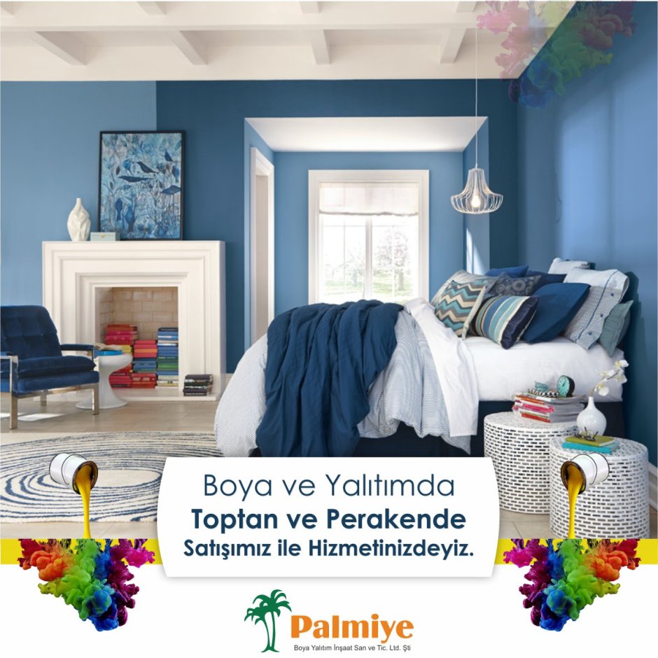 Серо голубая спальня