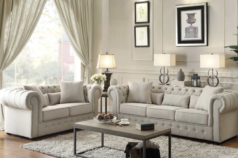 Бежевый диван Честер в интерьере