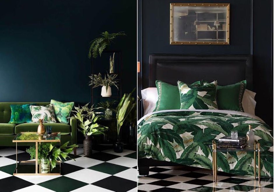 Зеленая стена в спальне Скандинавский стиль