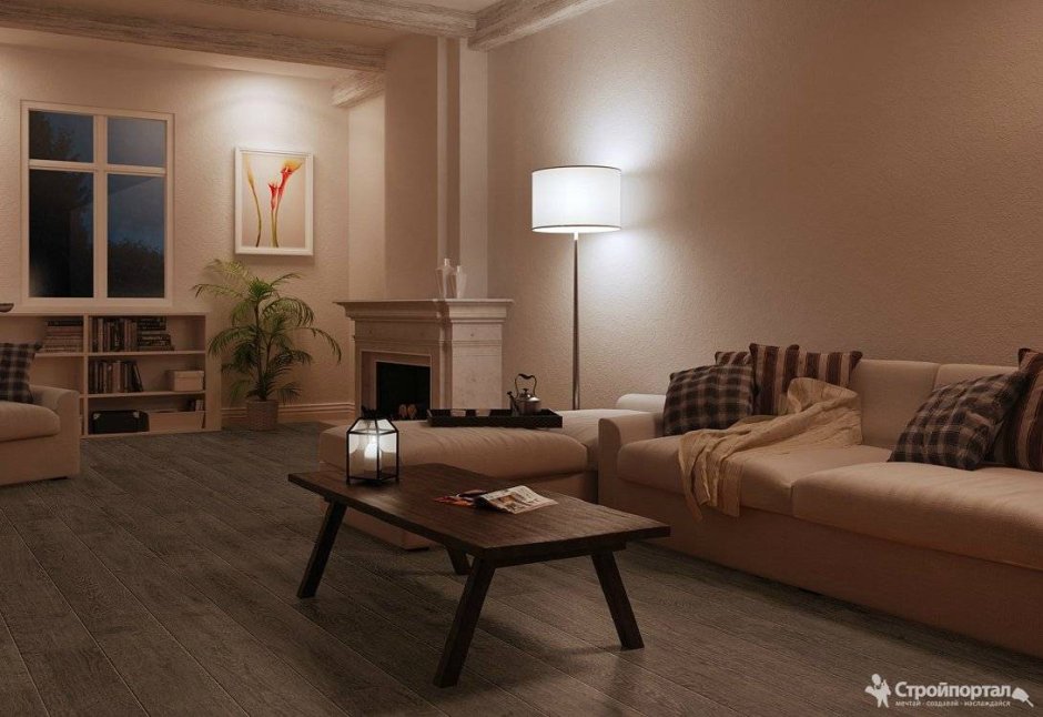 Ламинат в гостиной в интерьере