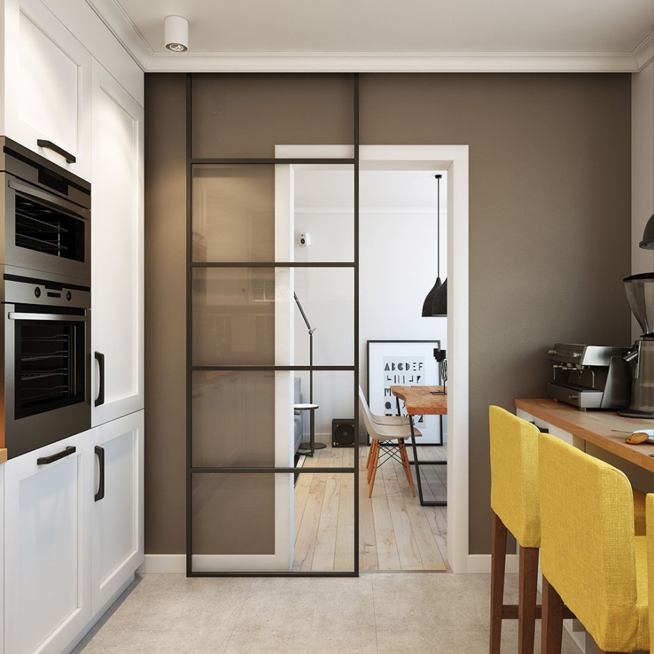 Стеклянная перегородка на кухне