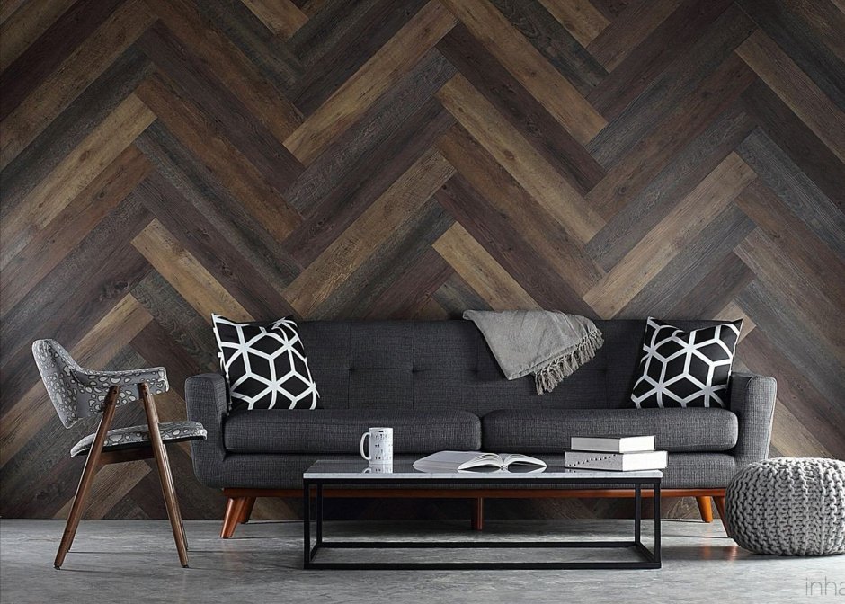 Стена из паркета в интерьере