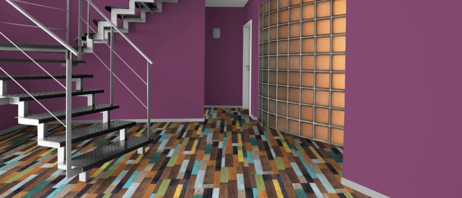 Стена из разноцветного ламината