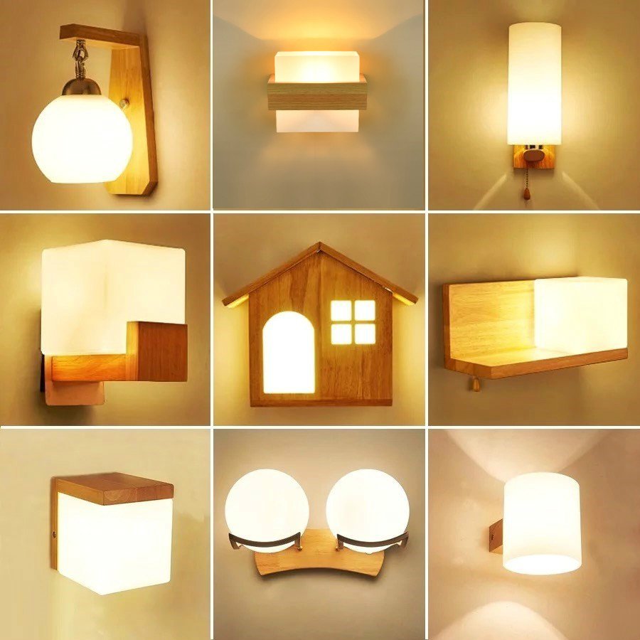 Деревянный светильник на стену