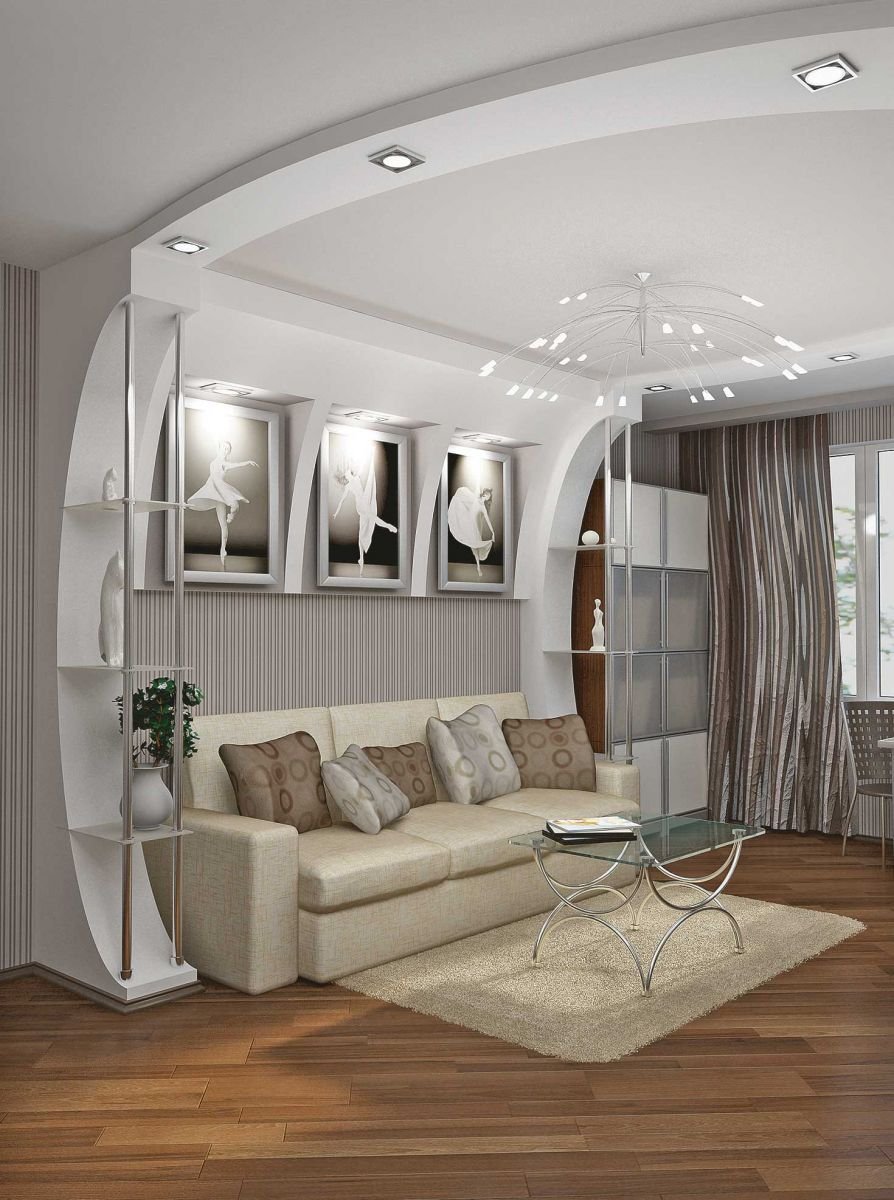 Гипсокартон в интерьере гостиной