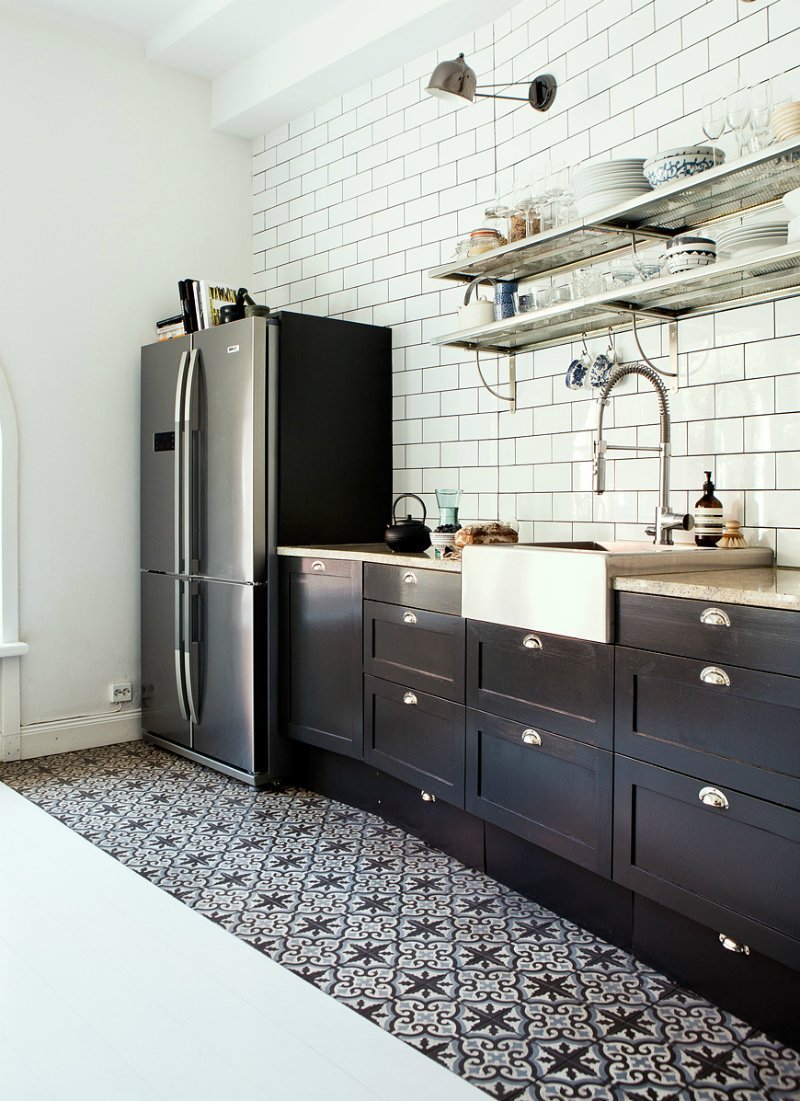 Кухни без навесных шкафов угловая с пеналом лофт.