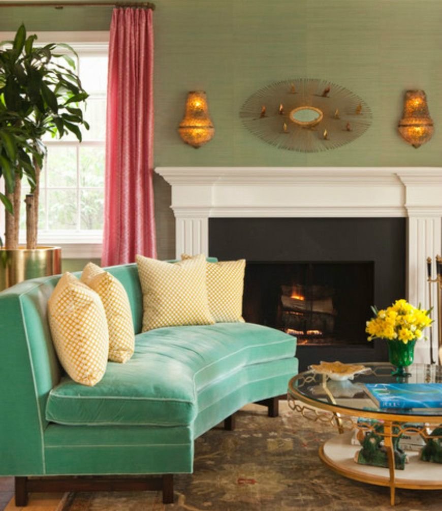 Мятный цвет в интерьере гостиной