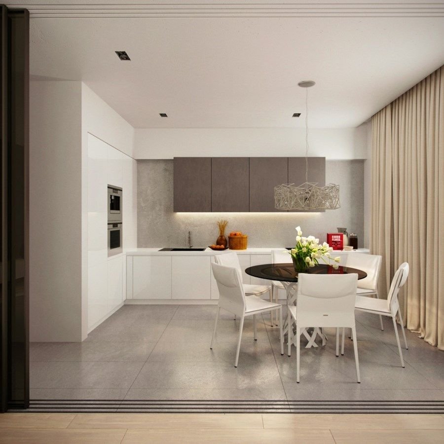 Современный интерьер кухни-гостиной