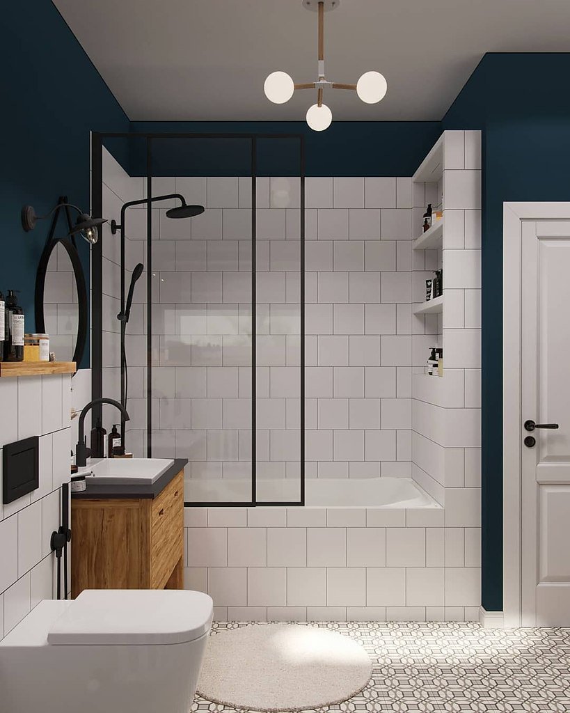 Маленькая ванная комната в скандинавском стиле