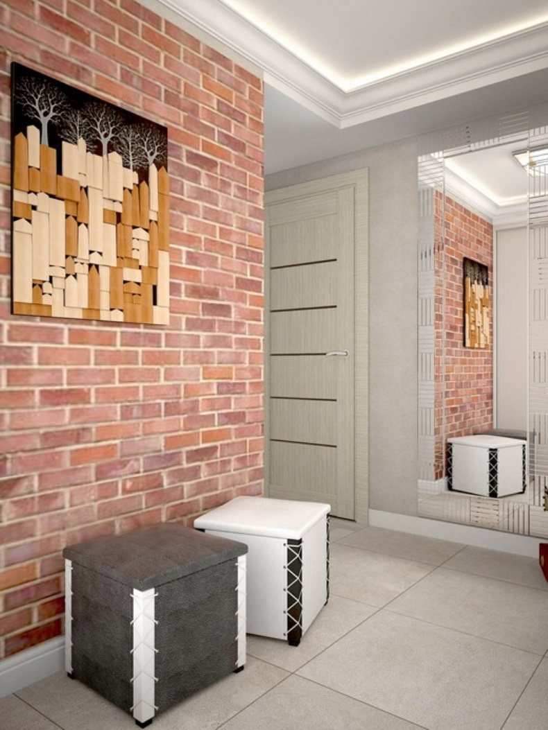 Кирпич в интерьере прихожей