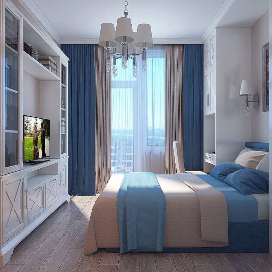 Спальня в голубых тонах