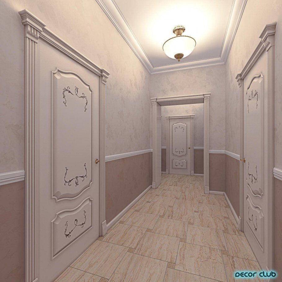 Прихожая с молдингами на стене