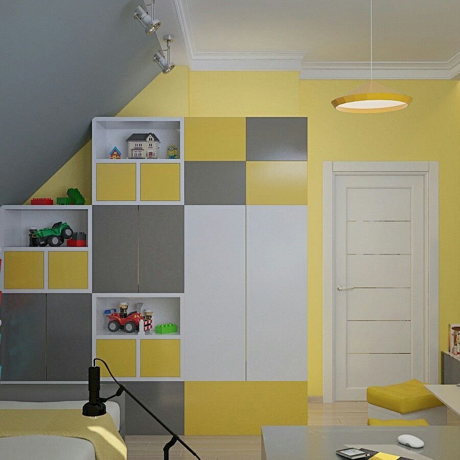 Детская комната в желто серых тонах