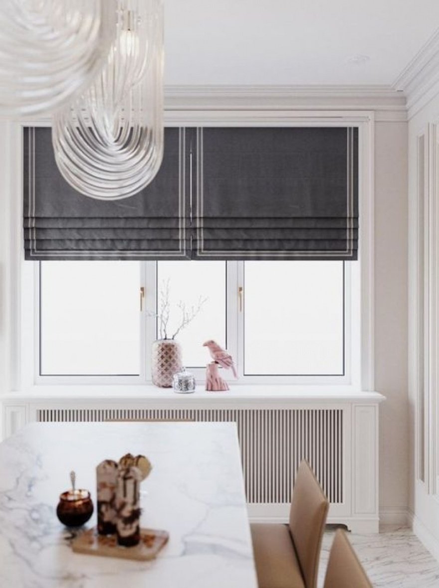 Римские шторы для кухни с тюлью