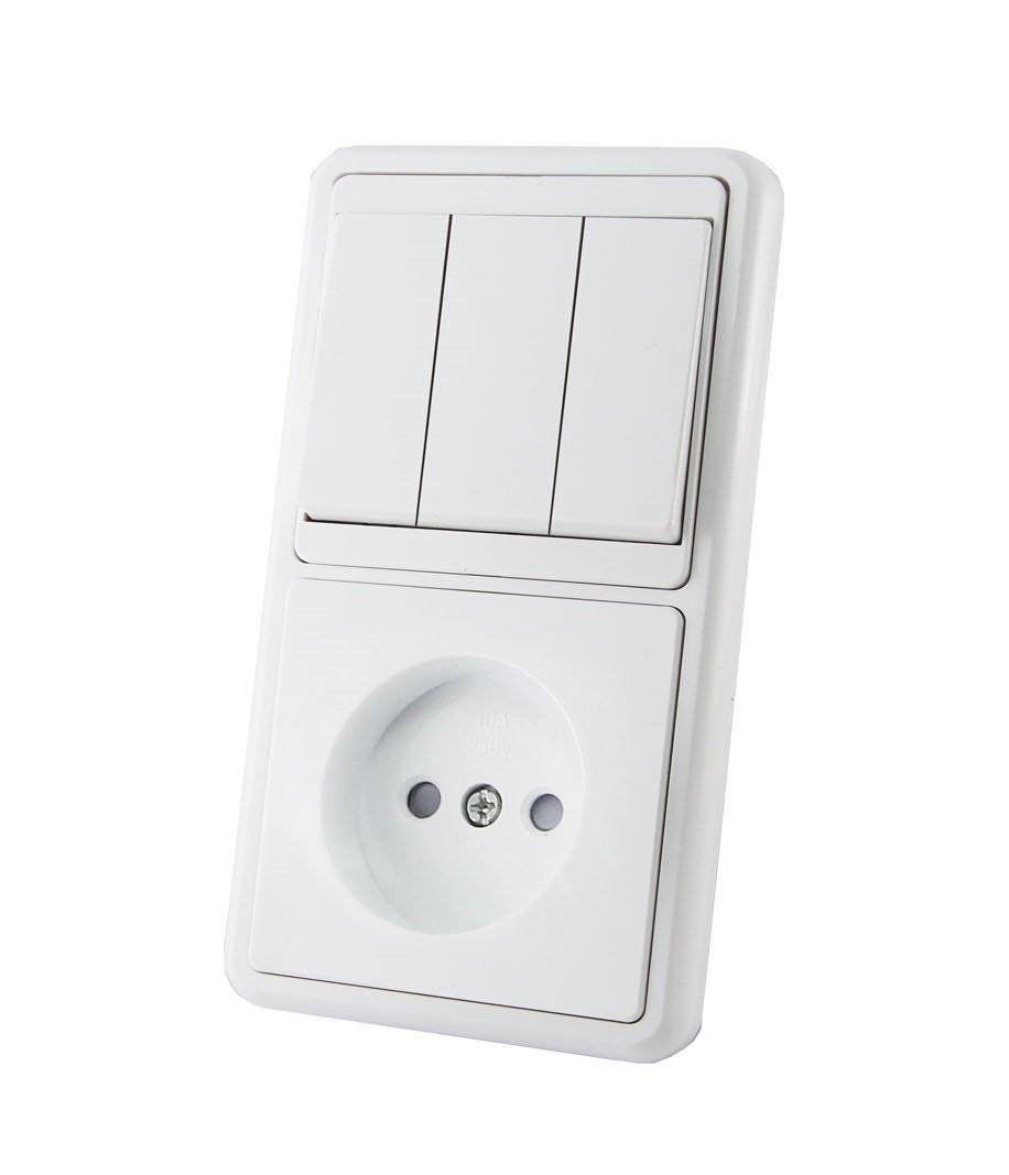 Sq1813-0003 блок комбинированный БКВР 3-Х кл. Выкл + розетка 2п+з с з/ш TDM