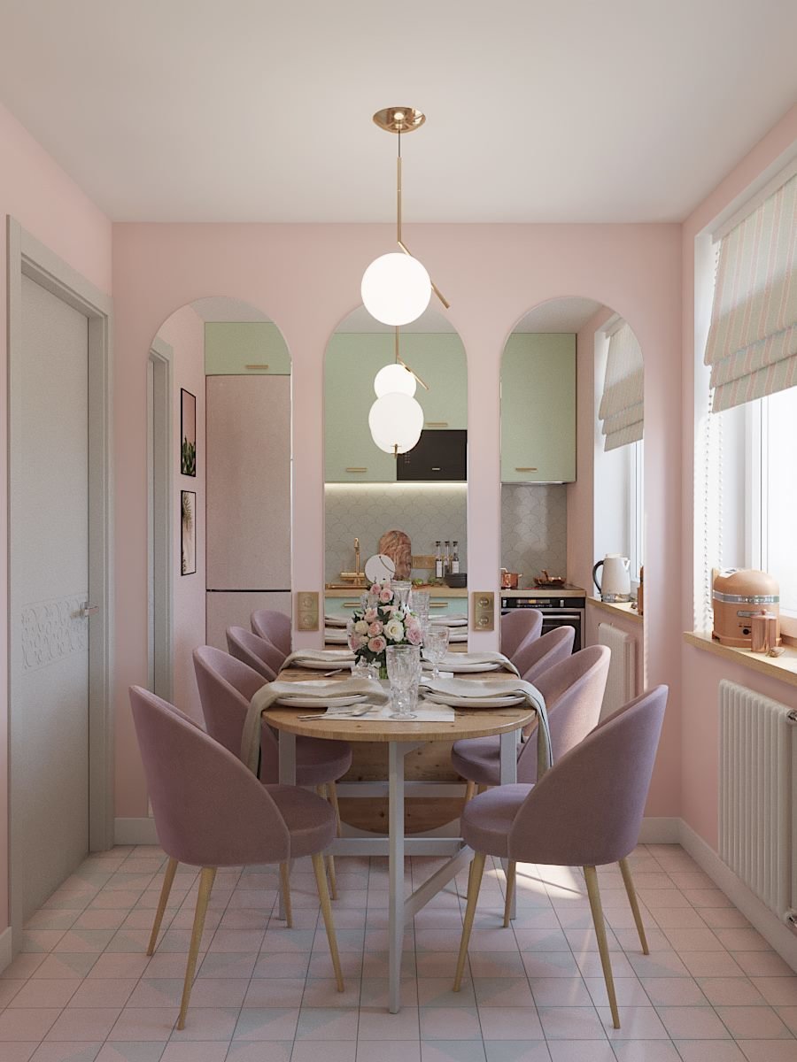Кухня в пудровых оттенках