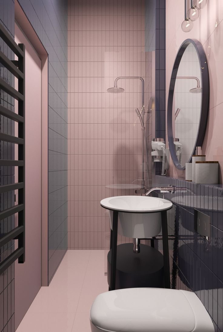 Серо розовая ванная