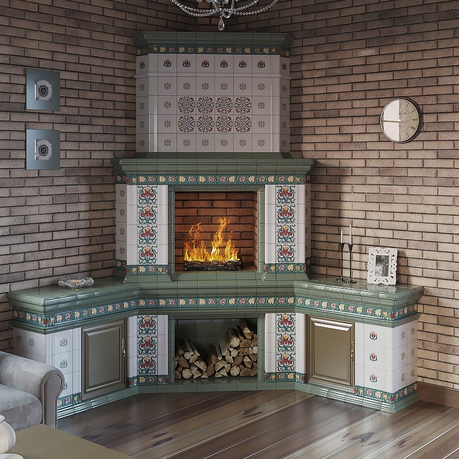 Печь-камин изразцовая