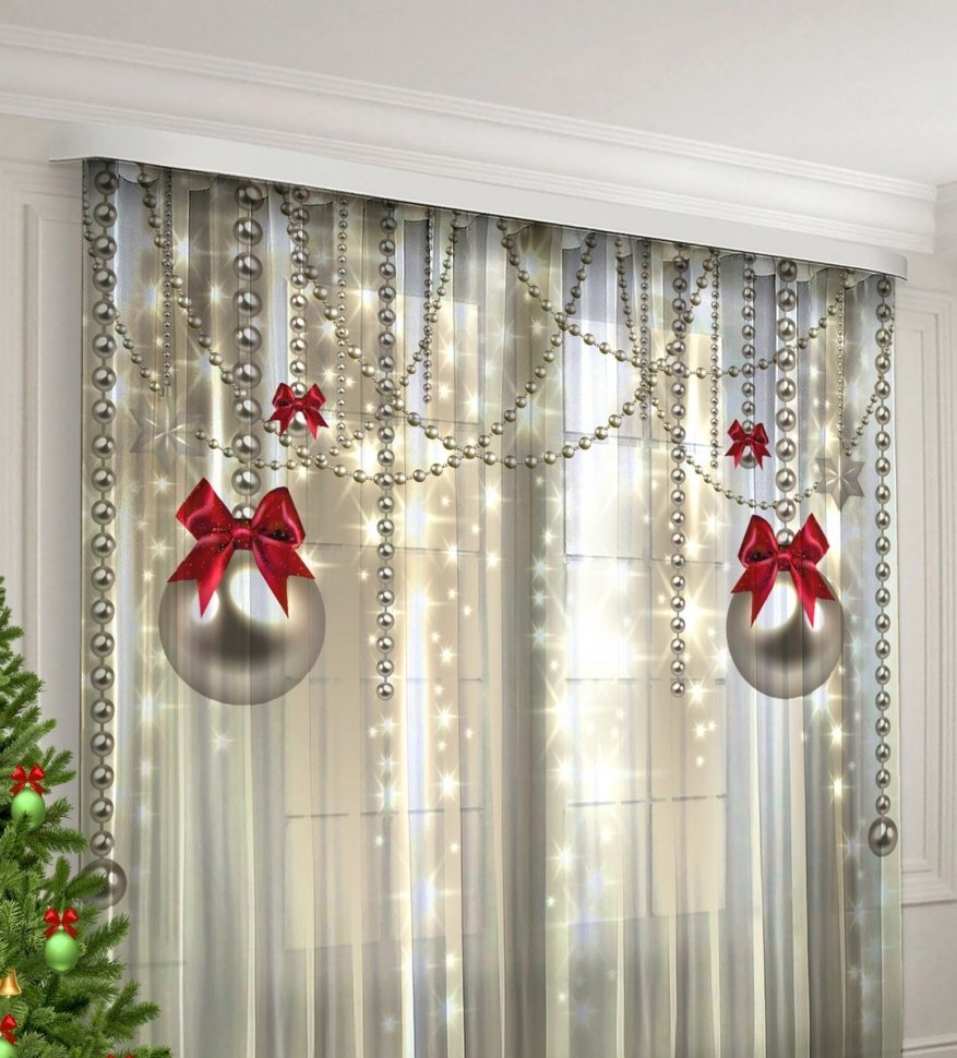 Фотошторы сирень еловый ламбрекен на ленте 260 см