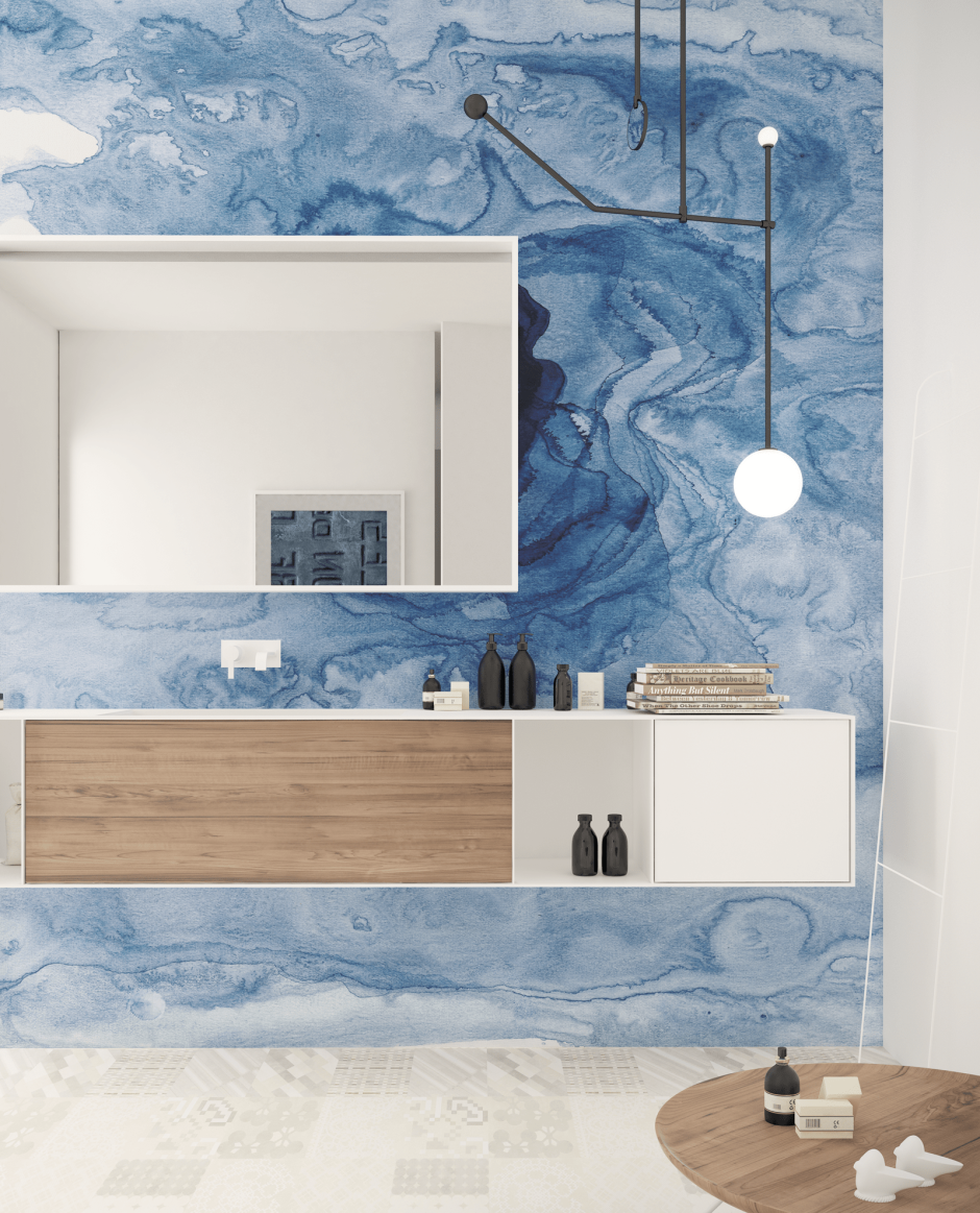 Синий мрамор в ванной