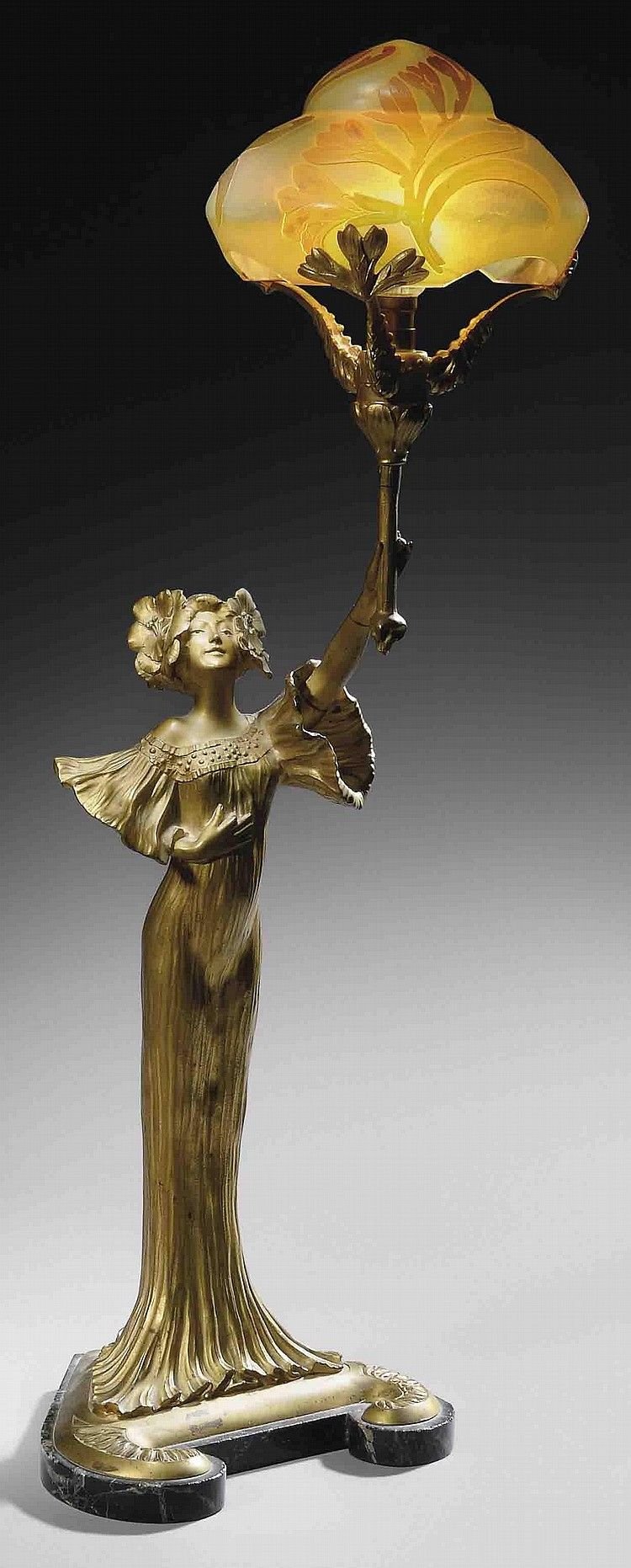 Старинная настольная лампа бронза фарфор